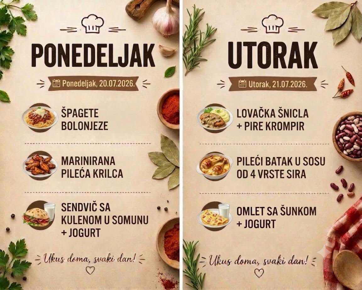 Dnevni meni za ovu nedelju